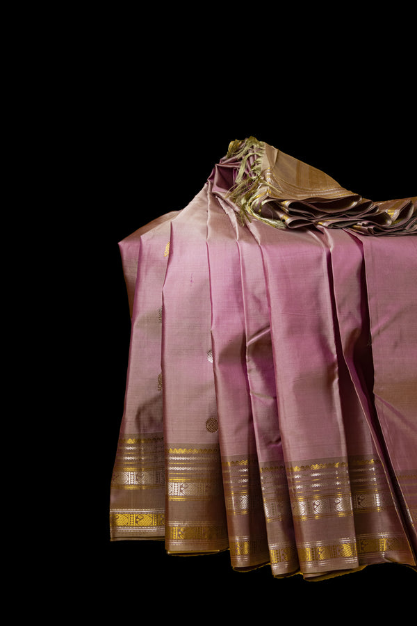 Pink and Lavender Dual Shaded Kanjivaram Silk Saree