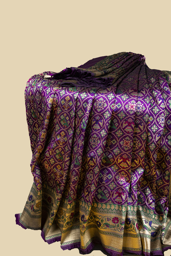 Purple Katan Silk Banaras Handloom Patola Saree