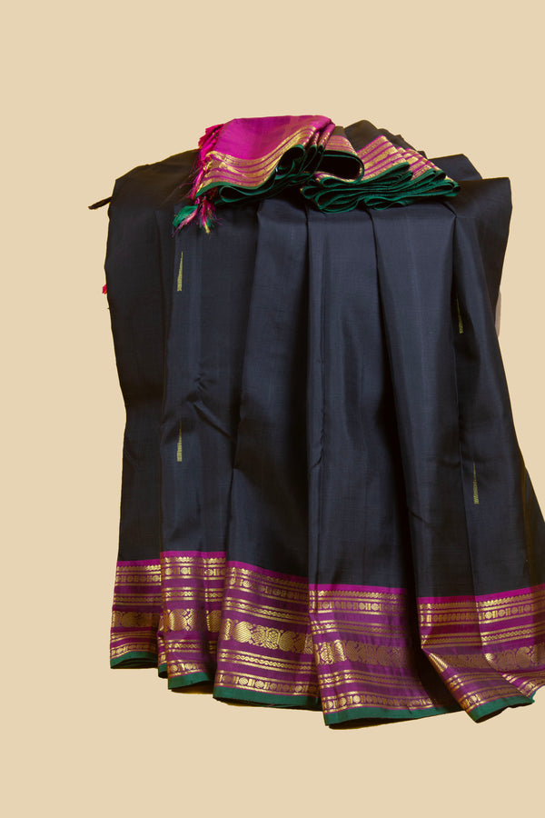 Black and Magenta Kanjivaram Silk Saree