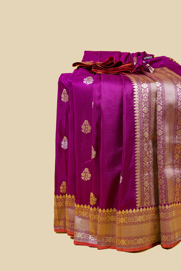 Magenta Purple Handloom Banaras Katan Silk Saree