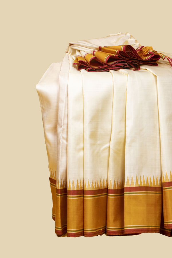 Off White  and Yellow Korvai Kanjivaram Silk Saree