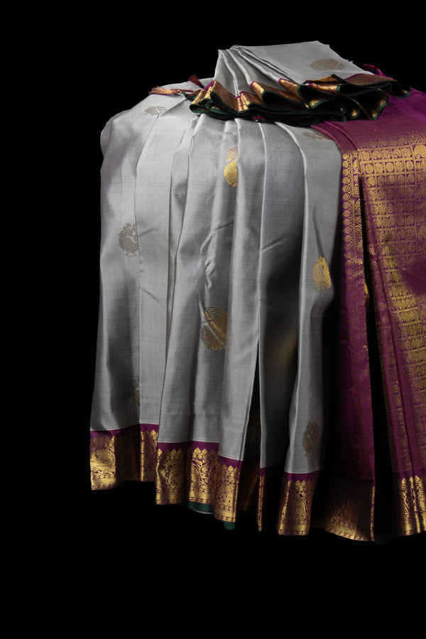 Grey and Magenta Kanjivaram Silk Saree