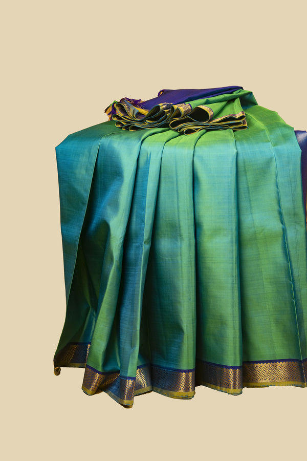 Seagreen and Blue Kanjivaram Silk Saree