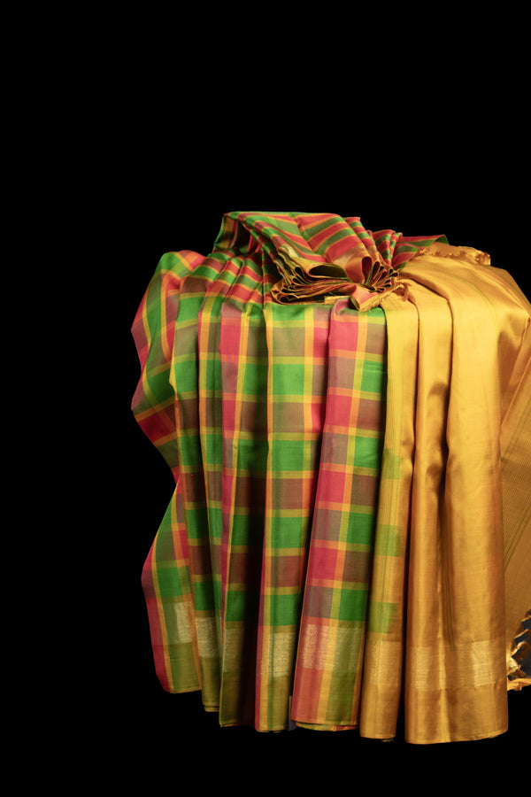 Multicoloured Checks with Yellow Pallu