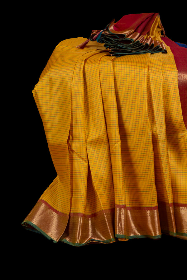 Yellow and Rust Kanjivaram Silk Saree