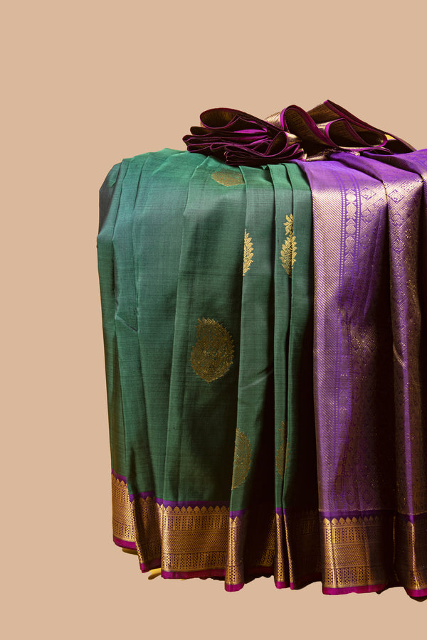 Green and Purple Kanjivaram Silk Saree