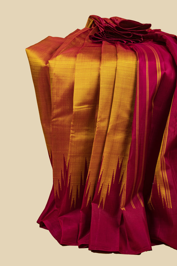 Mango Yellow and Maroon Kanjivaram Silk Saree