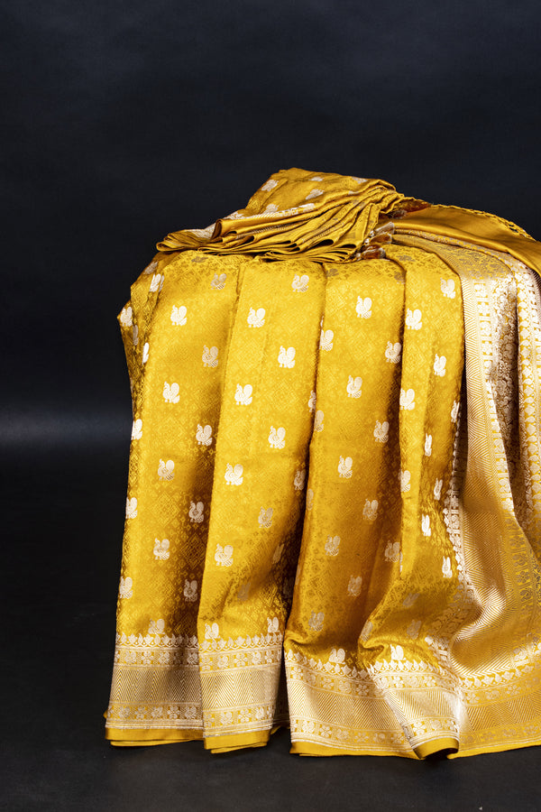 Mustard Yellow Tanchoi Banaras Katan Silk