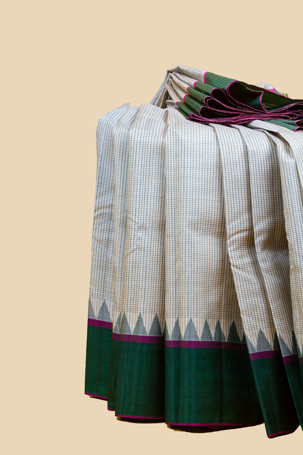 Beige and Green Kanjivaram Silk Saree