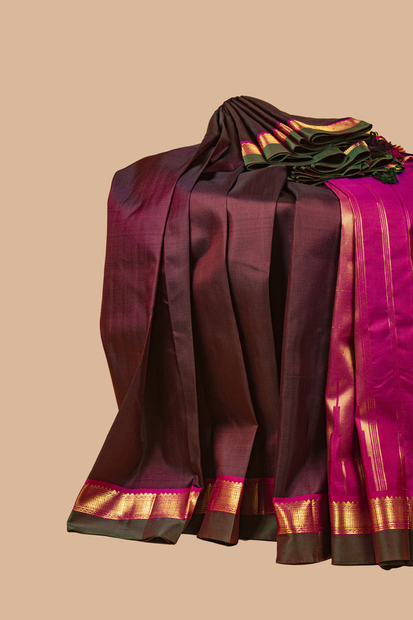 Crimson Red and Magenta Pink Kanjivaram Silk Saree