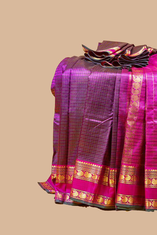 Magenta Purple and Magenta Pink Kanjivaram Silk Saree