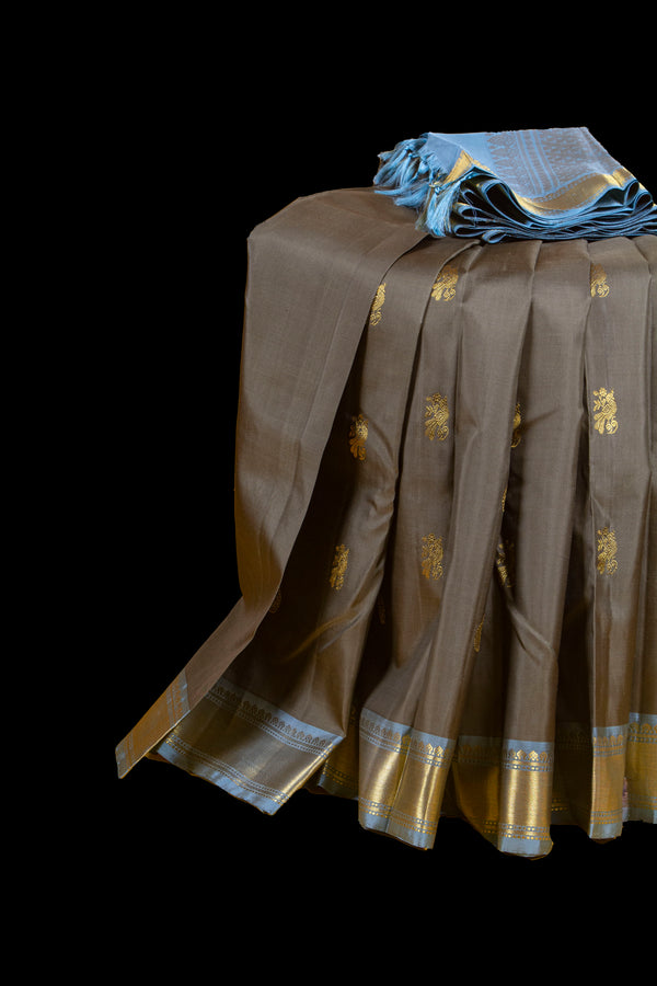 Pale Green and Blue Kanjivaram Silk Saree