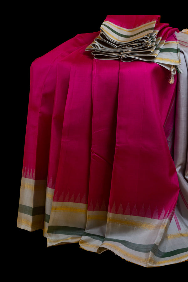 Pink and Grey Kanjivaram Silk Saree