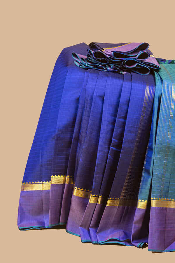 Ink Blue and Purple Kanjivaram Silk Saree