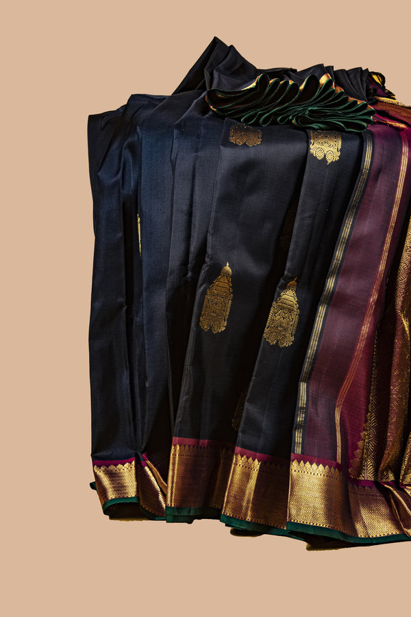 Black and Maroon Kanjivaram Silk Saree