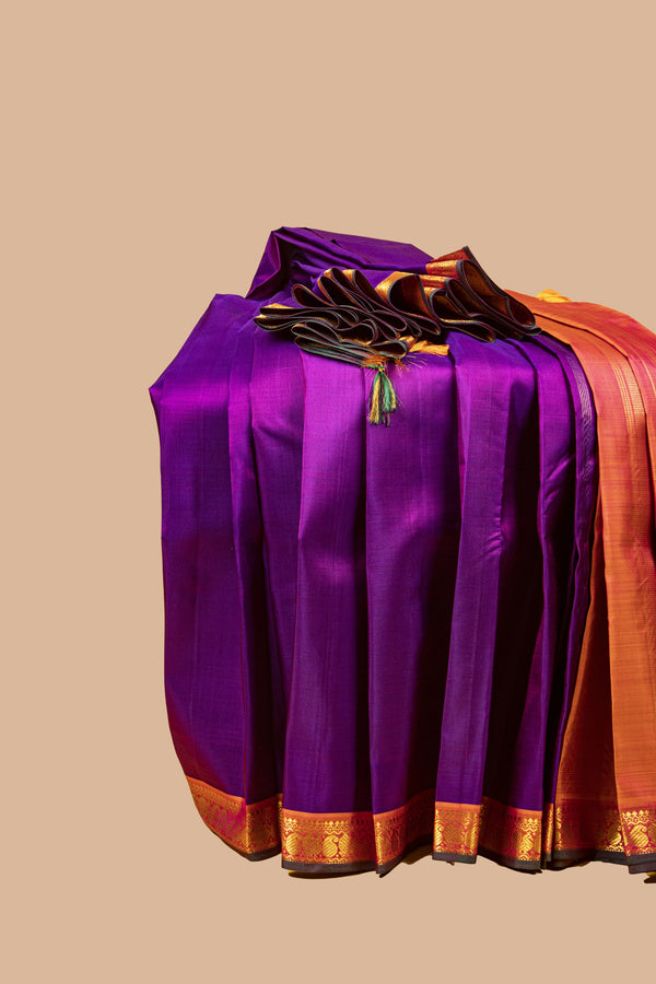 Purple and Orange Border Kanjivaram Silk Saree