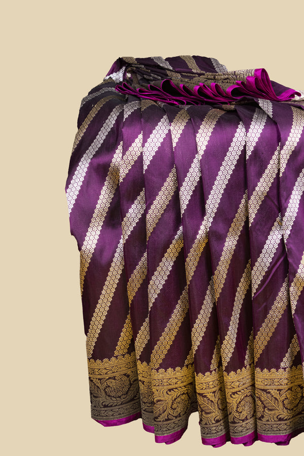 Purple Pure Katan Silk Lehariya  Banaras Saree