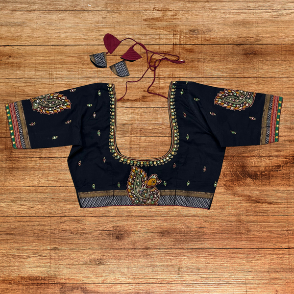 Cotton blouse with Annam Pen Kalamkari appliqué work design - Size 38