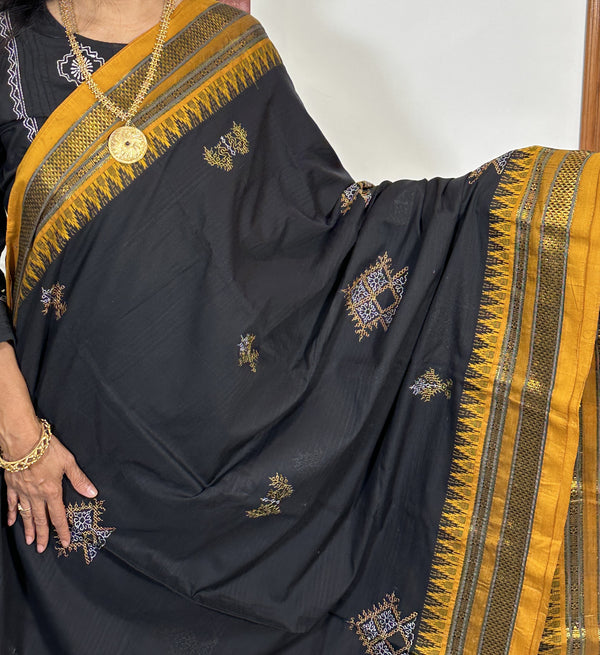 Black Ilkal Handwoven Cotton Saree