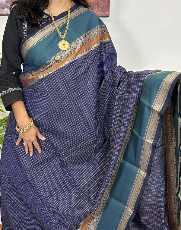 Blue with Lakshadeepam (1,00,000 Motifs) Kanjivaram Cotton Saree