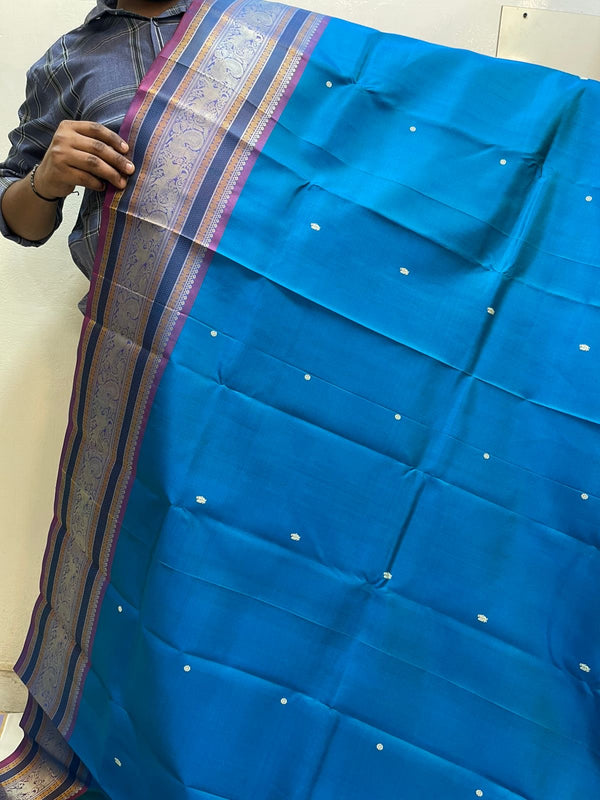 Blue on Lavender Navanari Kunjaram Handwoven Kanjivaram Silk Saree