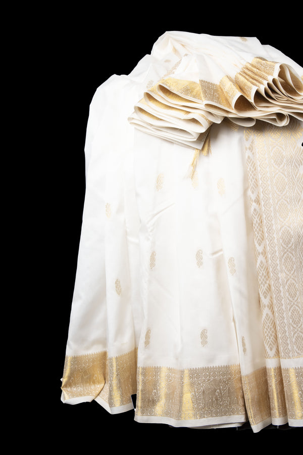 Cream Colored Kanjivaram Silk Saree