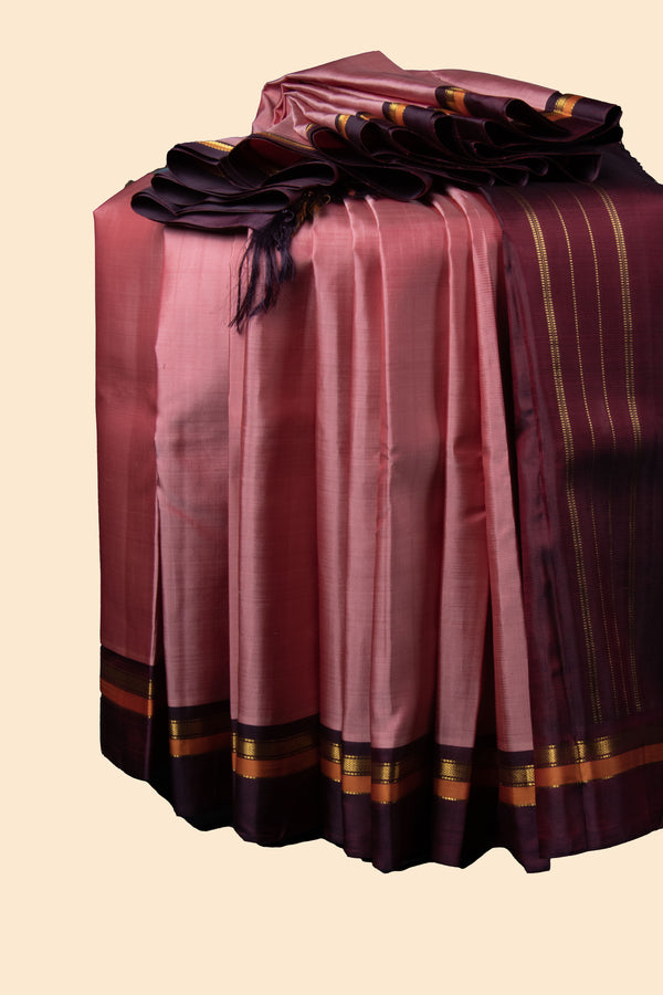 Pink and Deep Crimson Red Kannjivaram Silk Saree