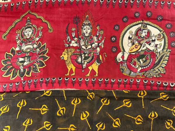 Red Kalamkari on Kanjivaram Silk Saree - Exclusive