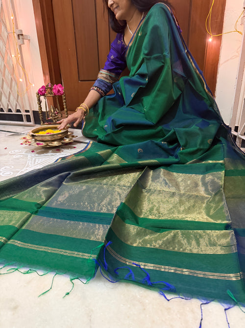 Green Maheshwari Silk Cotton Saree