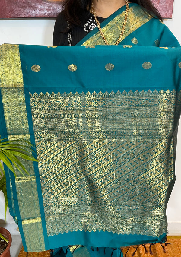 Blue Green Kanjivaram Silk Saree