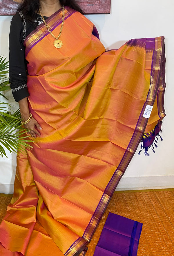 Mango Yellow  and Purple Kanjivaram Silk Saree