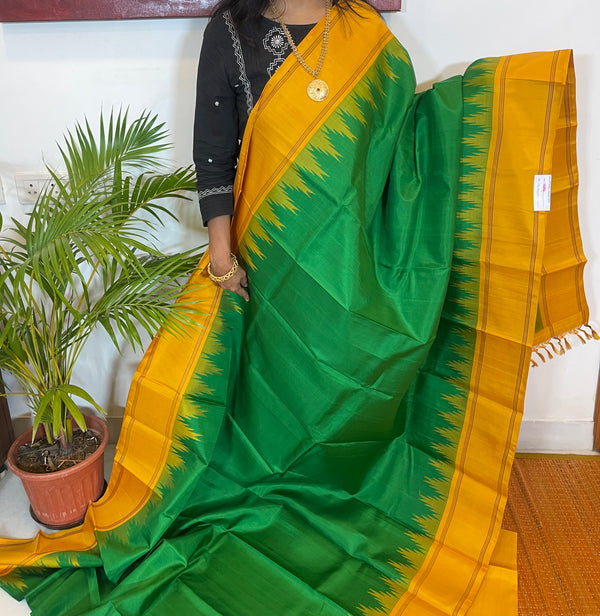 Green and Yellow Korvai Kanjivaram Silk Saree