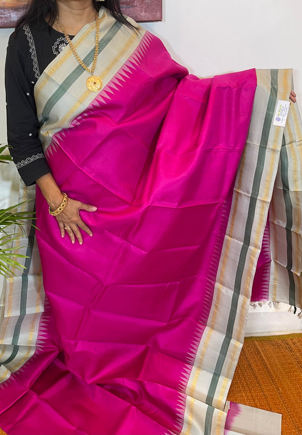 Pink and Grey Korvai Kanjivaram Silk Saree