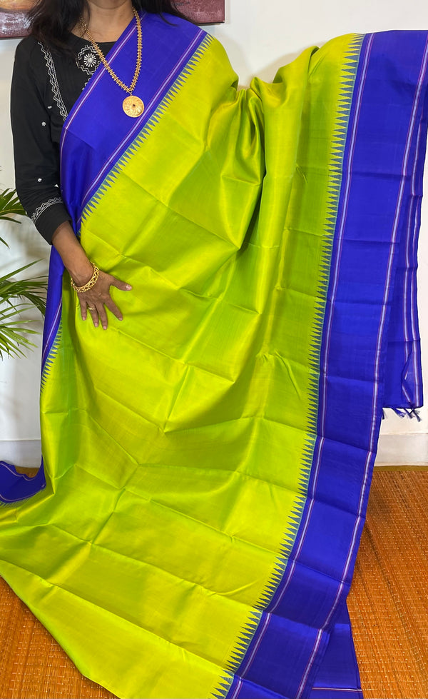 Parrot Green and Ink Blue Korvai Kanjivaram Silk Saree