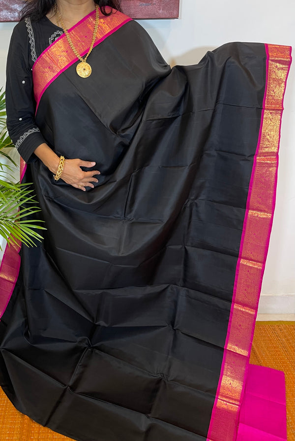 Black and Pink Kanjivaram Silk Saree