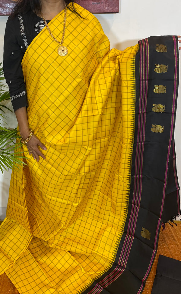 Yellow and Black Korvai Kanjivaram Silk Saree