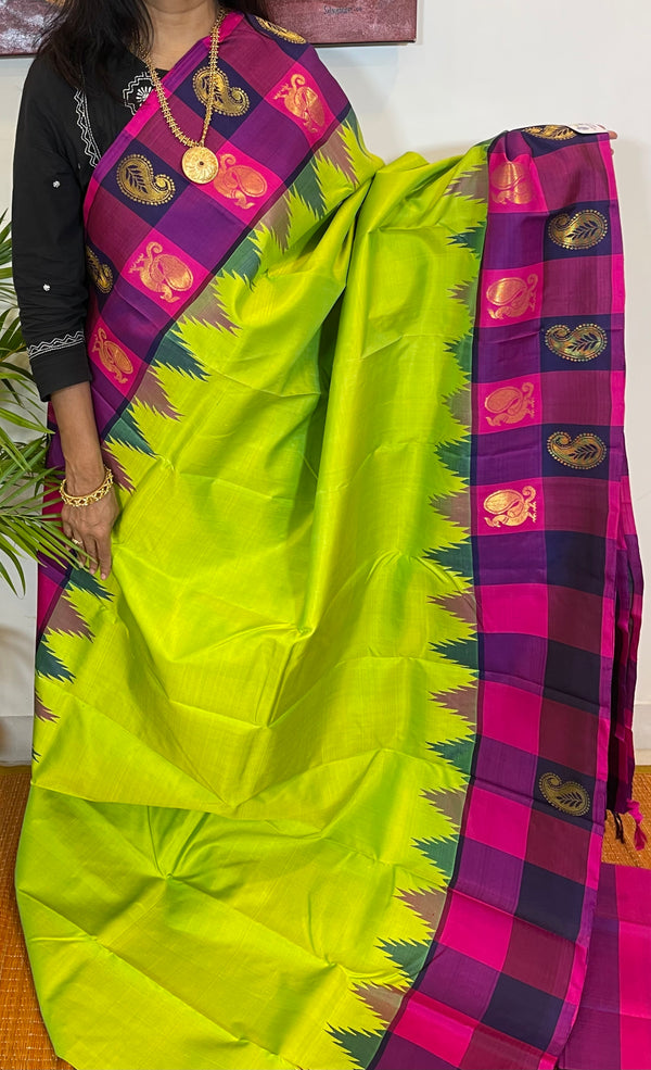 Green Majenta and Blue  Korvai Kanjivaram Silk Saree