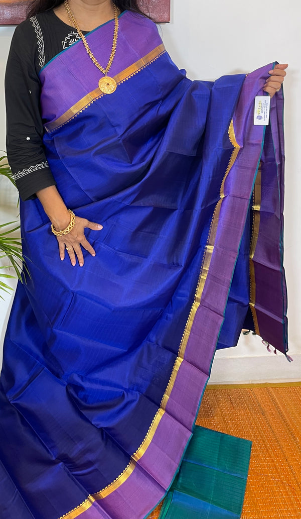 Ink Blue and Purple Kanjivaram Silk Saree