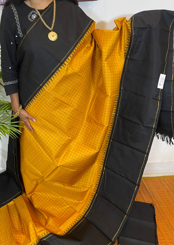 Fenugreek and Black Kanjivaram Silk Saree