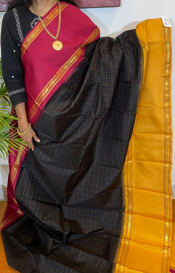 Black, Yellow and Red Korvai Kanjivaram Silk Saree - Makar Sankranti Special