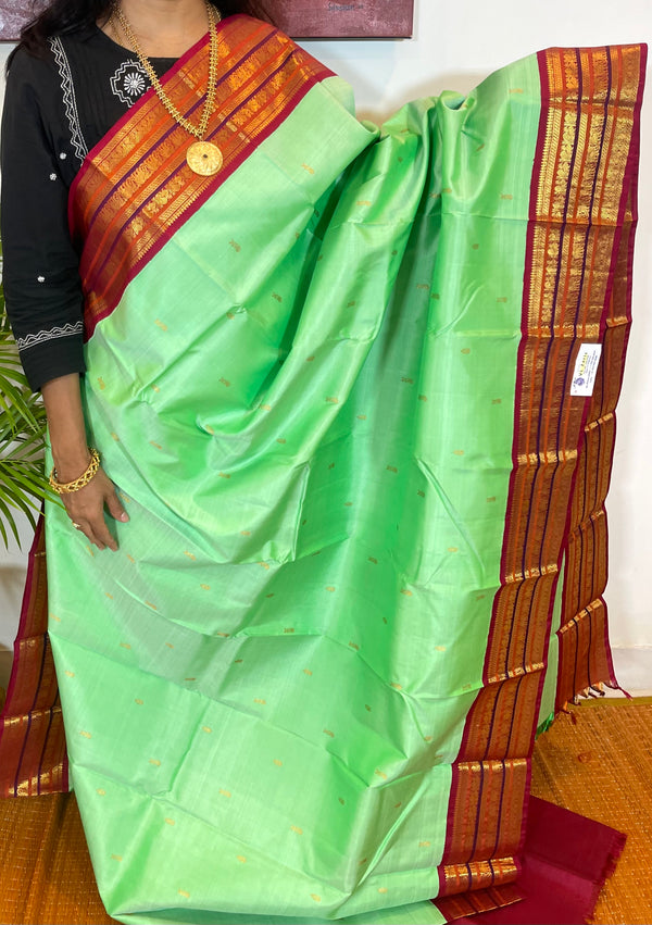 Pista Green and Maroon Red Kanjivaram Silk Saree