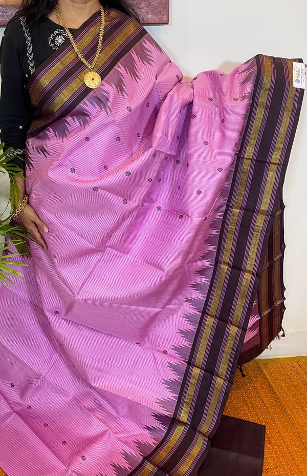 Pink and Brown Striped Korvai Kanjivaram Silk Saree