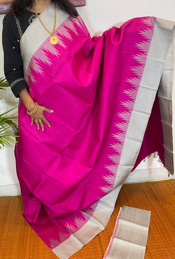 Pink and Grey Korvai Kanjivaram Silk Saree