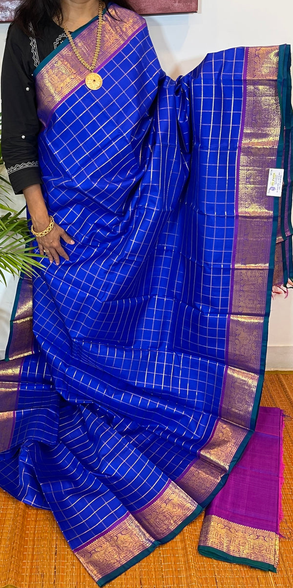 Blue and purple Kanjivaram Silk Saree