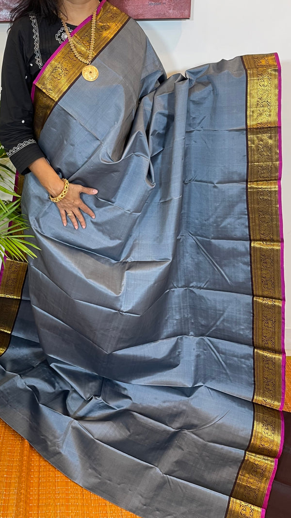 Grey and Brown Kanjivaram Silk Saree