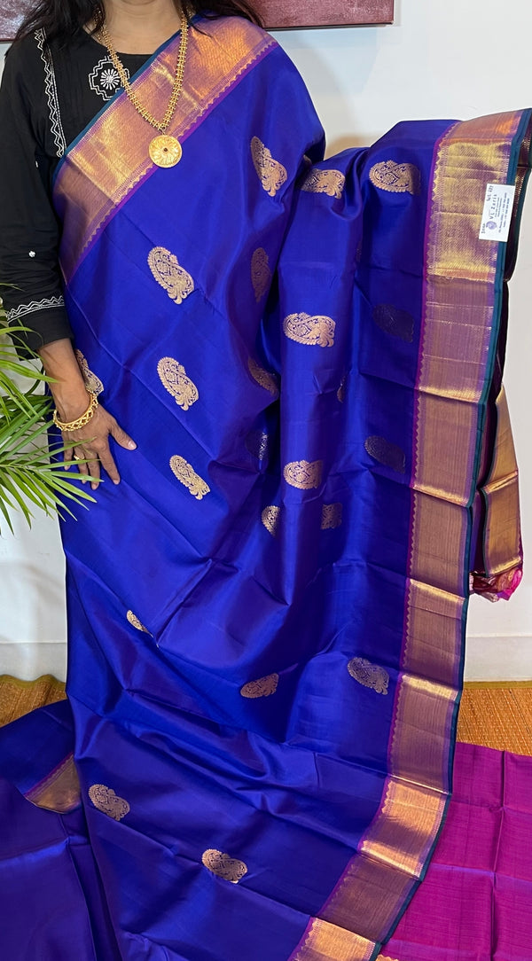 Blue and Purple Kanjivaram Silk Saree