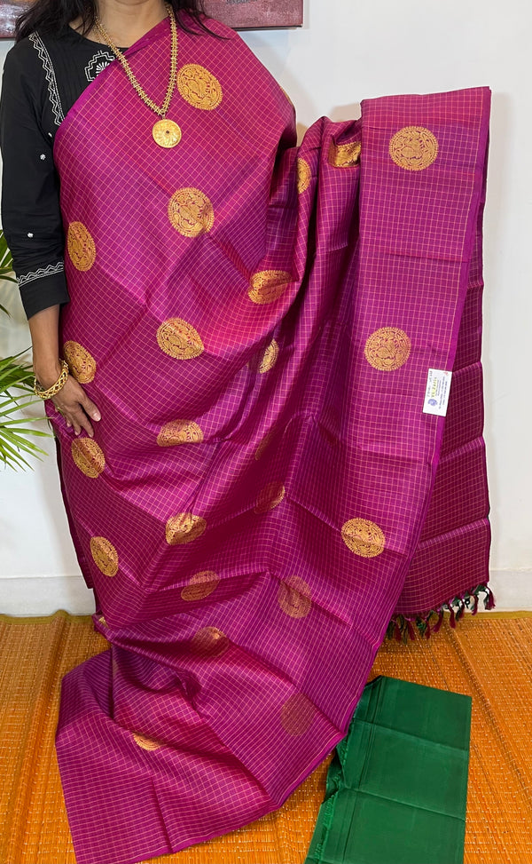 Pink and Green Borderless Kanjivaram Silk Saree