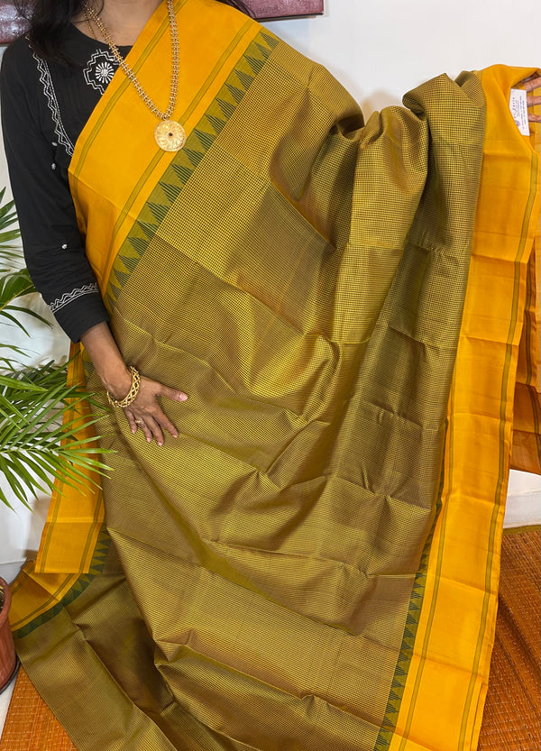 Yellow and Green Vintage  Korvai Kanjivaram Silk Saree