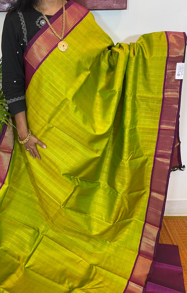 Green and Majenta Purple Korvai Kanjivaram Silk Sareee