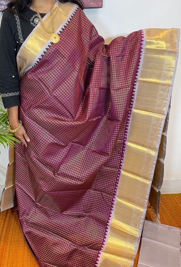 Magenta and Elephant Grey Korvai Kanjivaram Silk Saree